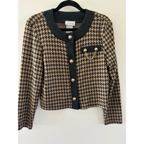 Y2K 90s academia houndstooth print formal office siren corpcore blazer buttons M - Picture 1 of 8